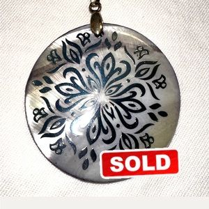 Handmade artisan pendant — mother of pearl with silver tone chain